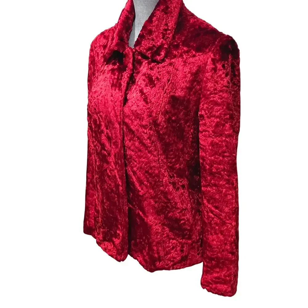 European Boutique Cherry Red Plush Velvet Blazer EU 42 - Picture 8 of 14